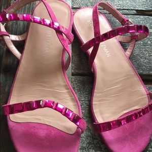 Stuart Weitzman pink gem and suede sandals.